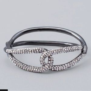 White House Black Market Silvertone and Hematite Pave Link Cuff Bracelet